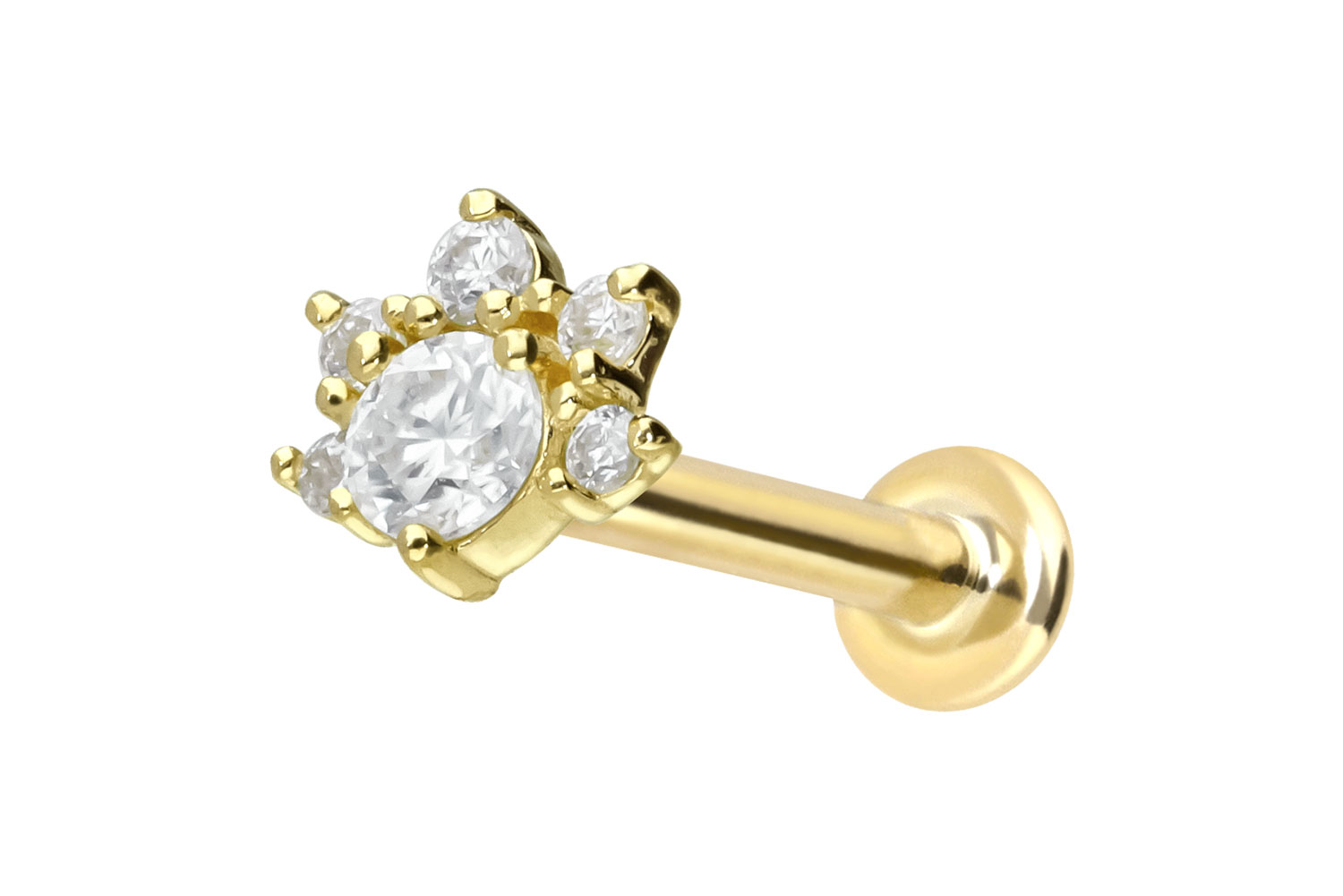 14 Karat Gold Labret Piercing mit Innengewinde MOISSANIT-BLUME